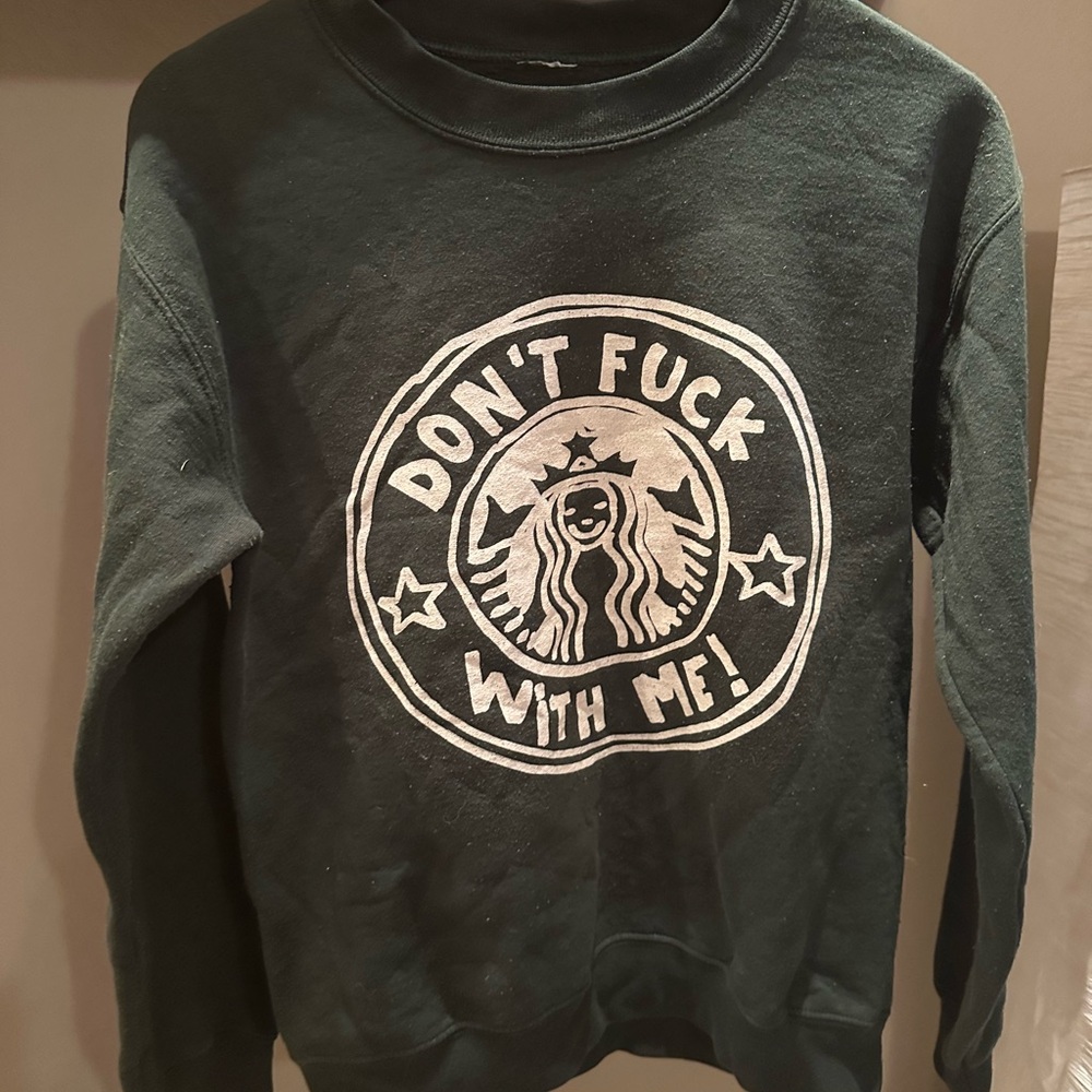 Dark Green Graphic Sweatshirt with White Logo Print - Picture 2 of 4